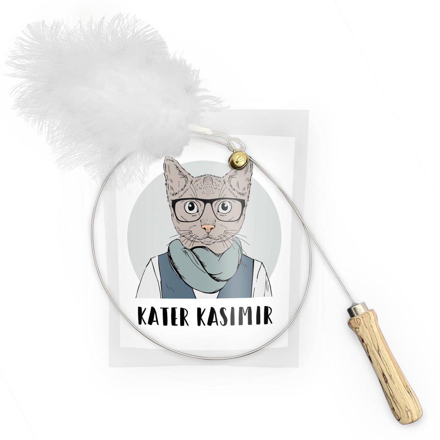Cat toy (fishing rod) with wooden handle