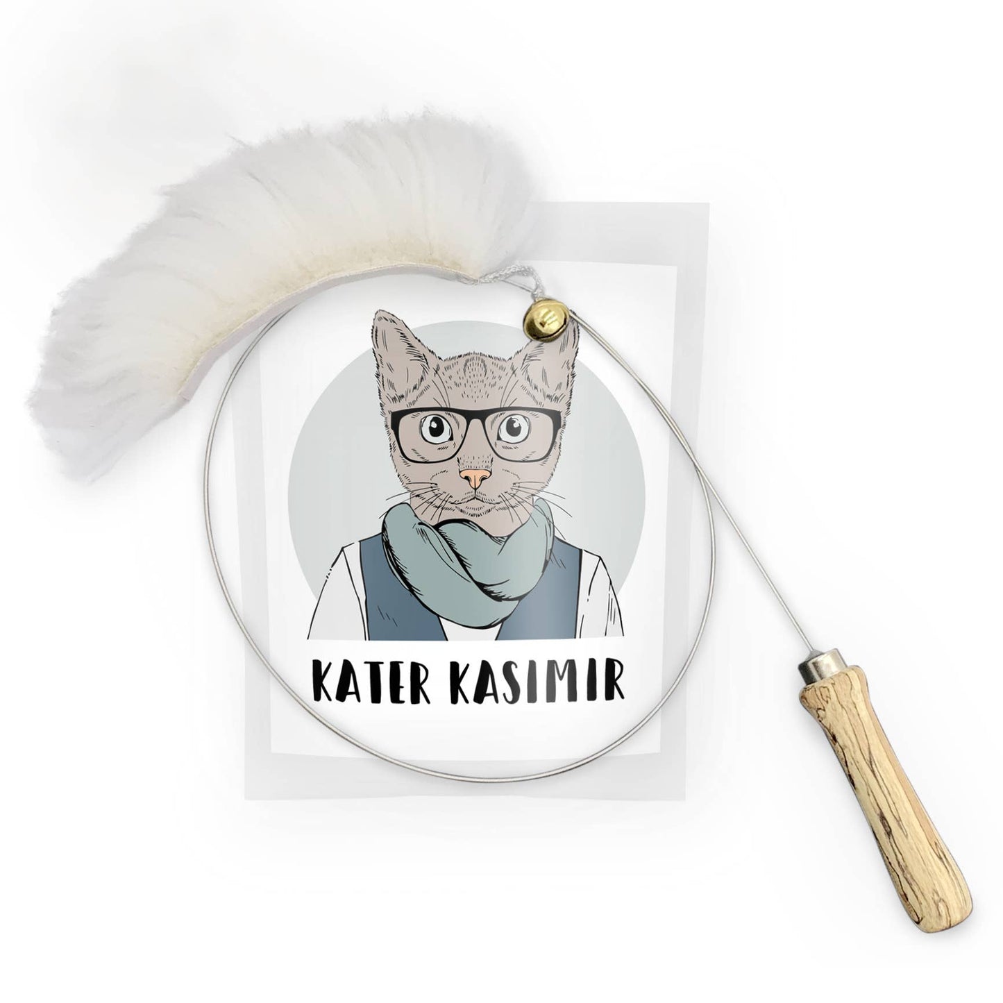 Cat toy (fishing rod) with wooden handle