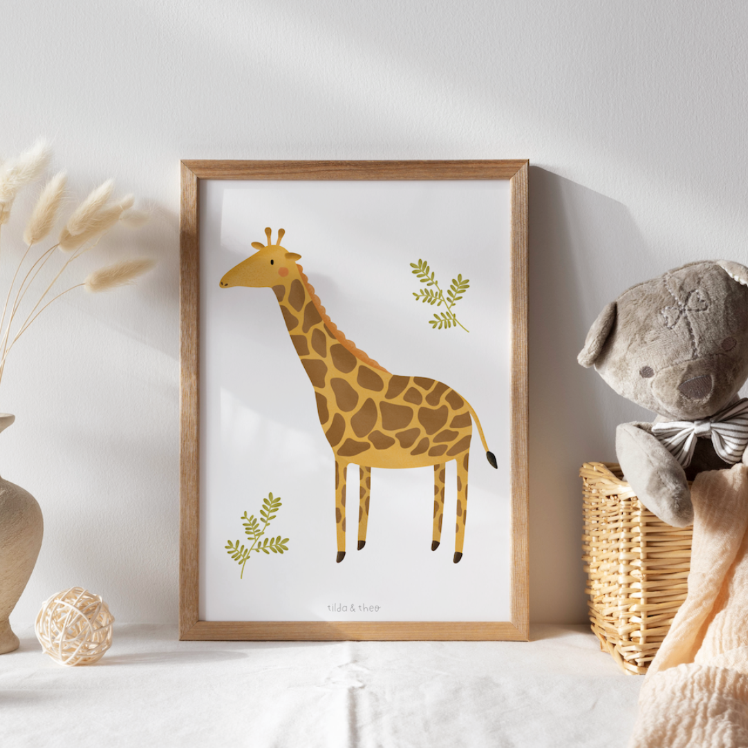 Poster Giraffe Kinderzimmer - Kinderposter Baby Tiere