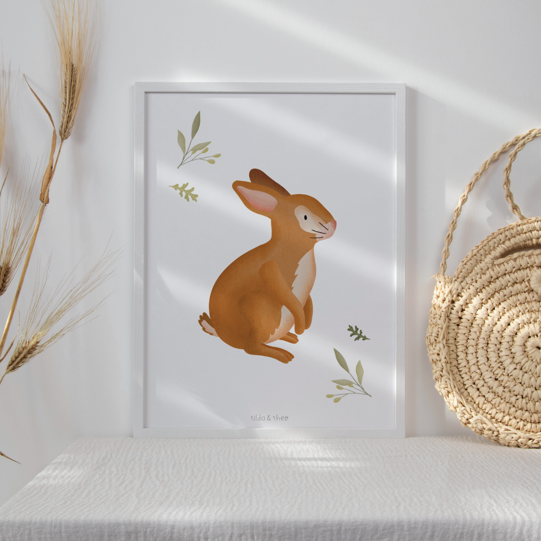 Poster Hase Kinderzimmer - Kinderposter Baby Tiere Kaninchen