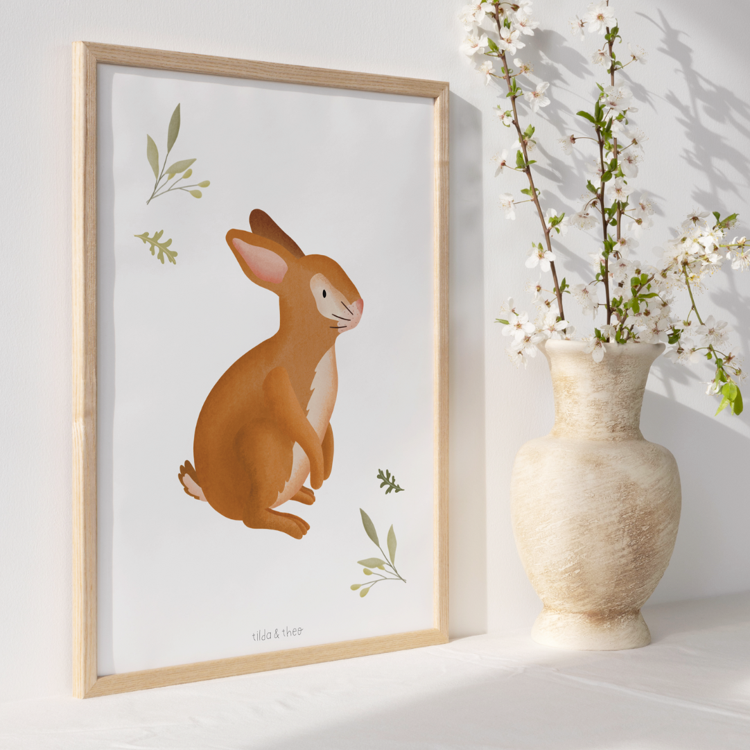 Poster Hase Kinderzimmer - Kinderposter Baby Tiere Kaninchen