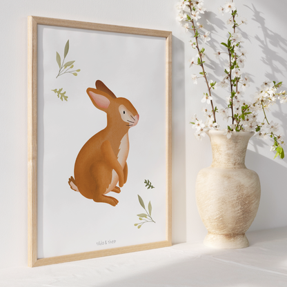 Poster Hase Kinderzimmer - Kinderposter Baby Tiere Kaninchen