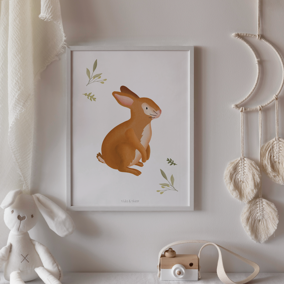 Poster Hase Kinderzimmer - Kinderposter Baby Tiere Kaninchen