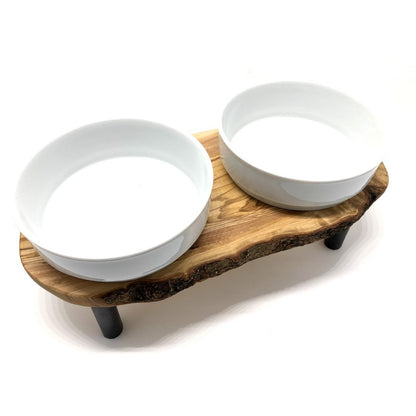 RUSTY PLUS feeding station (2 x 0.9 liter porcelain bowl) “jacked up” for food and water